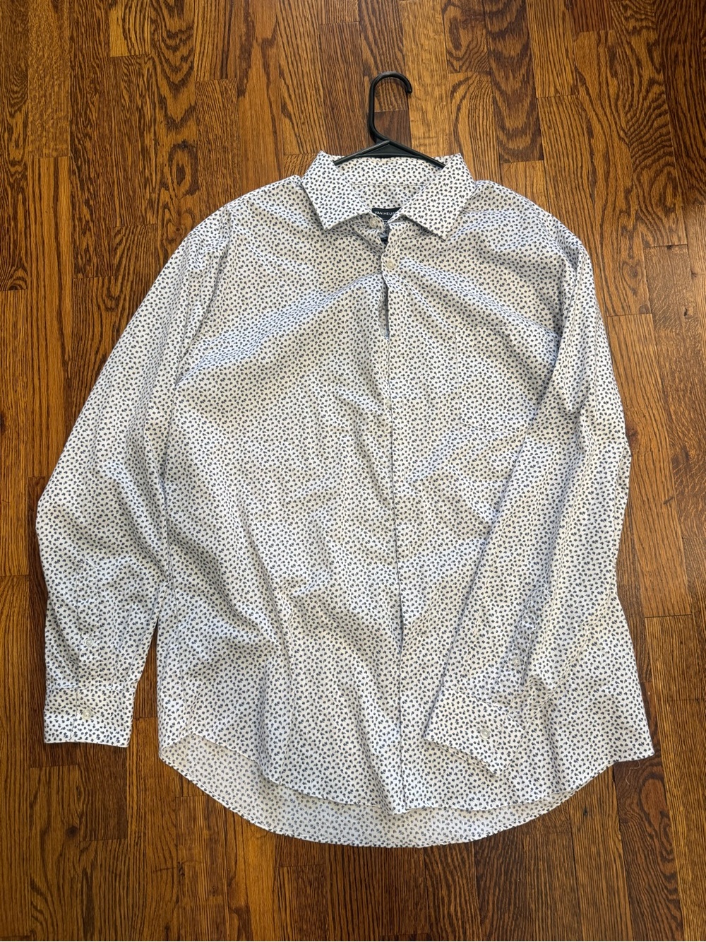 Men's White Button-Up Shirt with Navy Flower Print